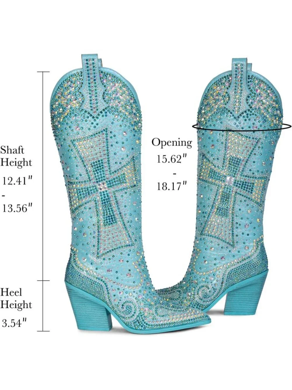 Women's Blue Crystal Cross Embellished Pointed Toe Sparkly Western Cowgirl Boots